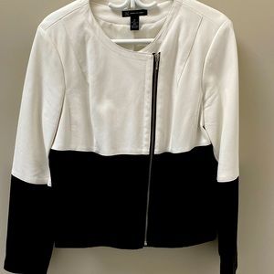 White and black leather jacket.